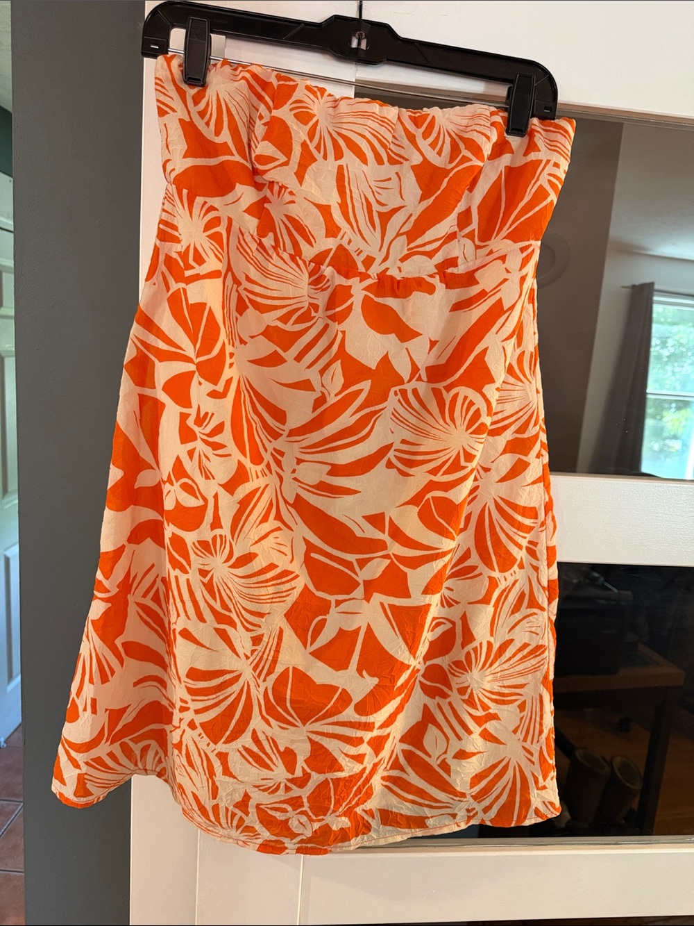 Strapless dress Orange and Cream Tropical Print
